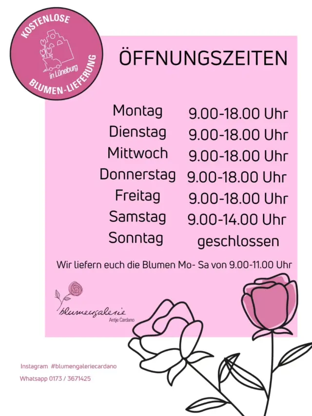 Wir haben neue Öffnungszeiten! 
Absofort sind wir auch wieder Mittwochs für euch da! 💐

#blumengaleriecardano #Blumen #Lüneburg #kostenloselieferung #blumenladen